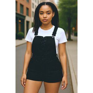 Pacsun Black Denim Overall Shorts With Lace-Up Front Women Size Small